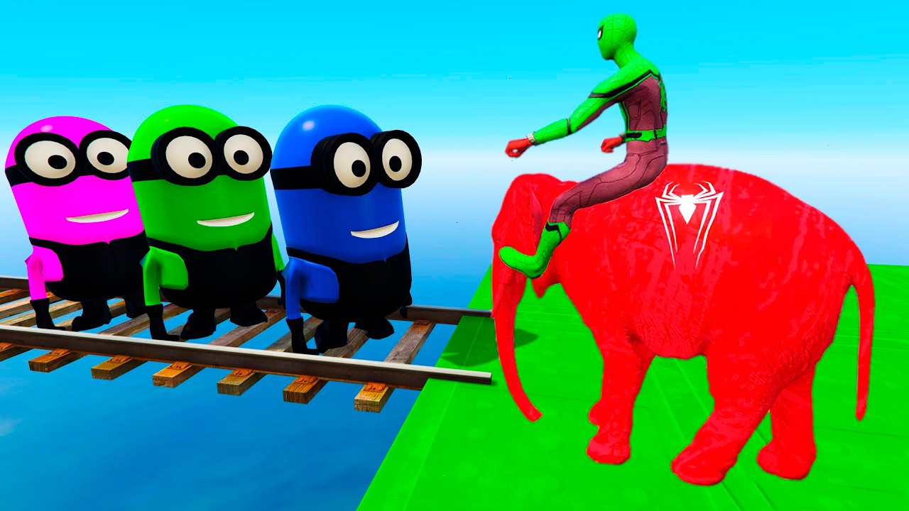 GTA 5 | Crazy Ragdoll - Spiderman On Rainbow Bridge With Minions (Funny Fails Compilations) 1