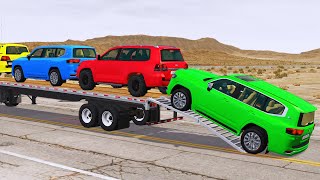 Flatbed Trailer Toyota LC Cars Transportation with Truck - Pothole vs Car #015 - BeamNG.Drive screenshot 3