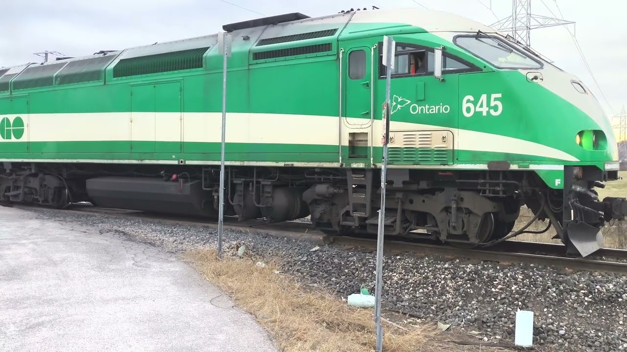GO Train MP40PH 645 Arriving And Departure Old Cummer GO Station Pulling 10 Cars Train Cab Car 319