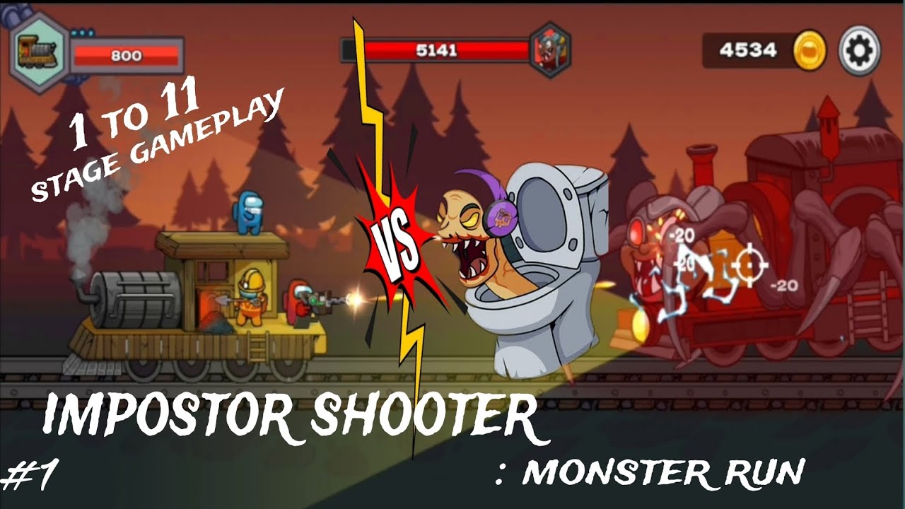 Impostor vs skibi toilets/ Impostor shooter: monster run 1 to 11 stage Gameplay