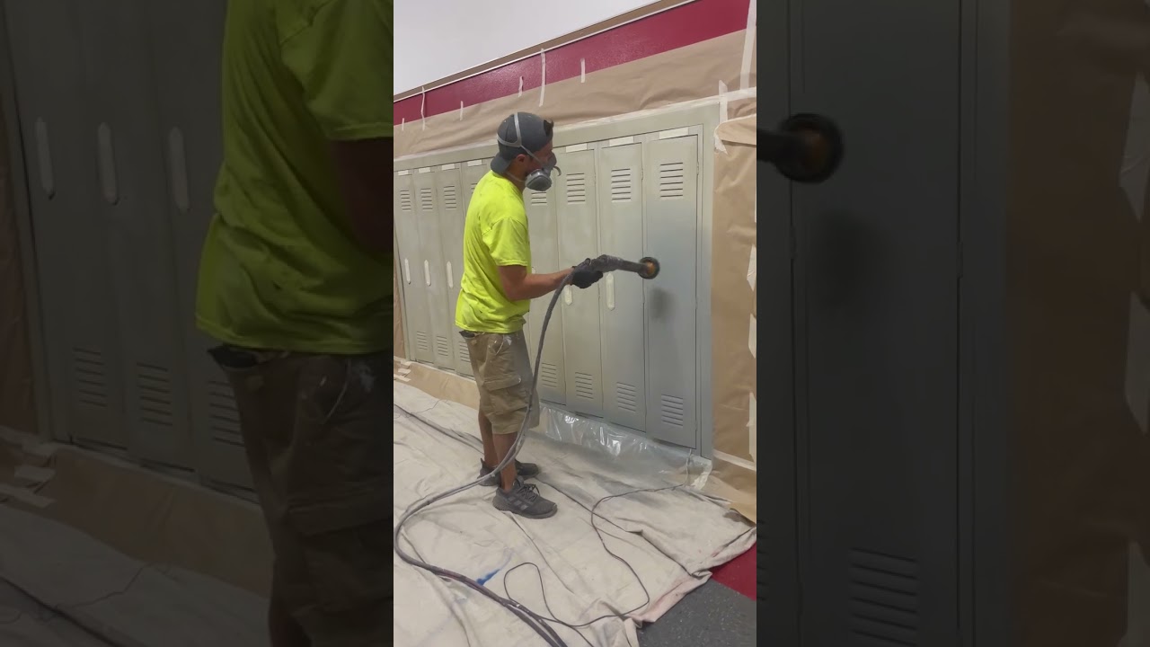 Electrostatic Painting of School Lockers. Michigan City Indiana