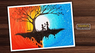 Propose day couple proposing scenery drawing with oil pastel | Tamim's screenshot 5