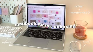 💐💻 macbook air m1 эстетическая распаковка 2023 (серебристый) | установка + аксессуары *˚:✧｡