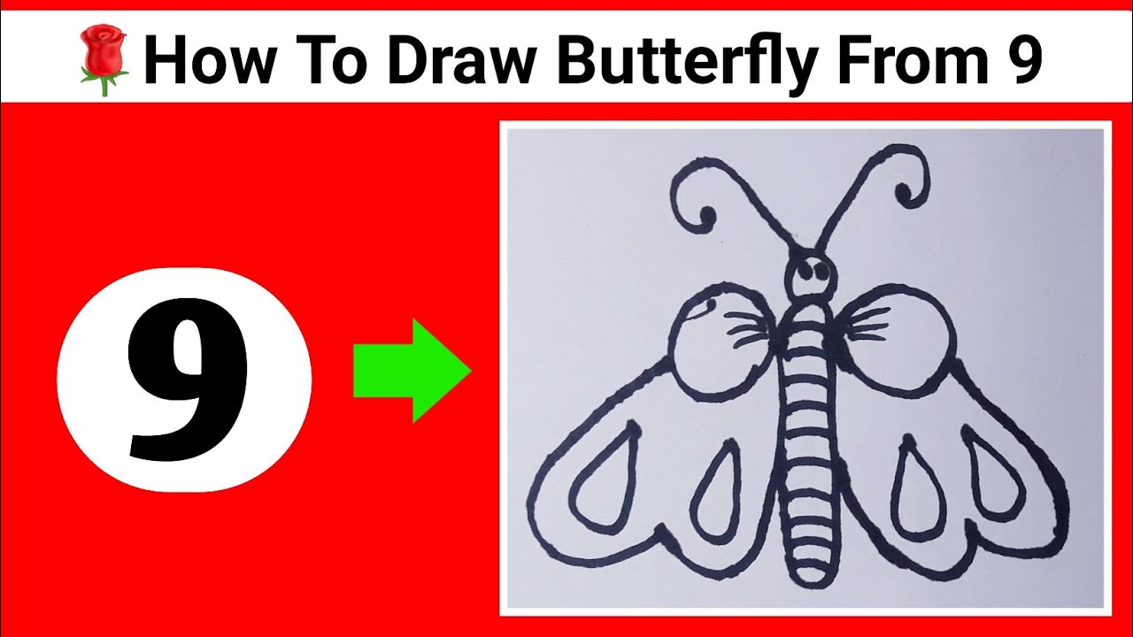 How To Draw Butterfly From Number 9||Easy Drawing||Draw Step By Step ...