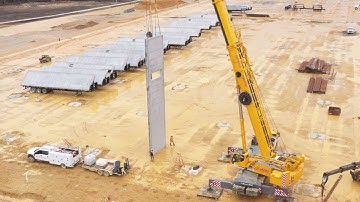 Crane Lifting Precast Concrete Panel for Warehouse Construction