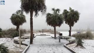 Snow blankets Hilton Head Island’s Coligny Beach Park