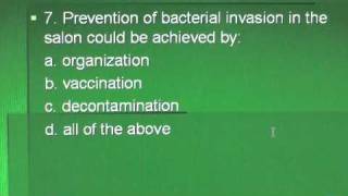 (3) COSMETOLOGY: TEST questions: sanitation, bacteriology; state board written