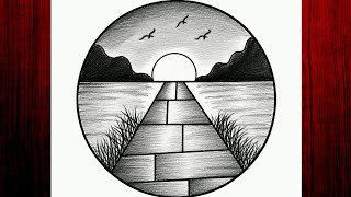 Easy circle scenery drawing | Easy drawing ideas for beginners | How to draw pencil sketch drawing