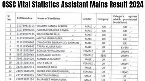 OSSC Vital Statistics Assistant Mains Result 2024 | Cut Off Marks, Merit List