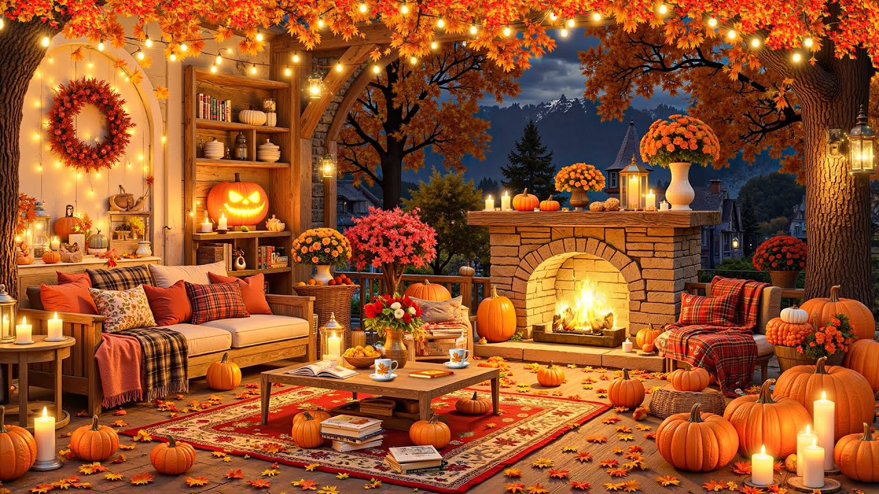 Cozy Autumn Fireplace Ambience 🔥 Relaxing Jazz Autumn 🍂 Calming Music ...