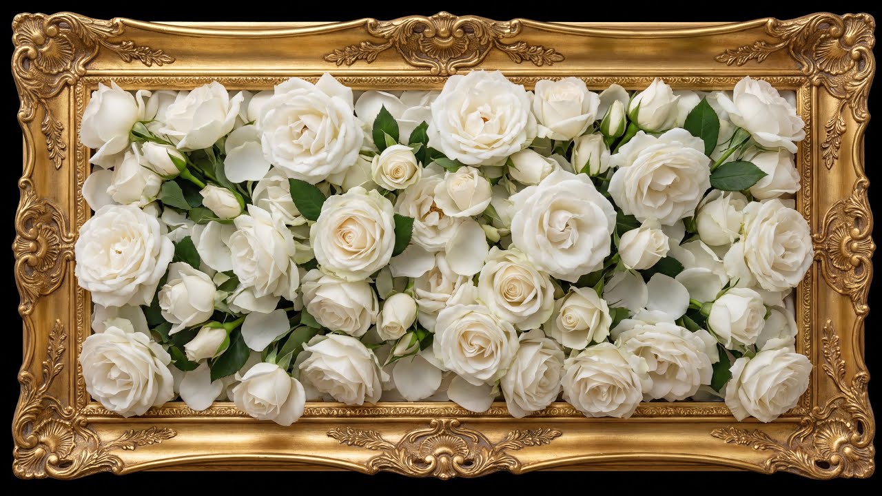 White Roses in a Golden Frame 🤍🌹 | 4K Frame TV Art | Elegant Wedding TV Wallpaper