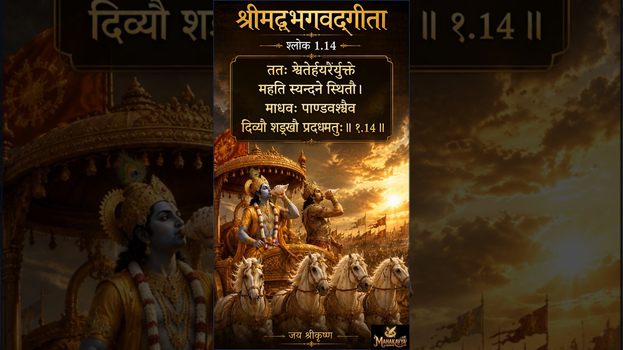 1.14 **Bhagavad Gita Shlok 1.14 | Krishna and Arjuna Blow Their Divine Conches**