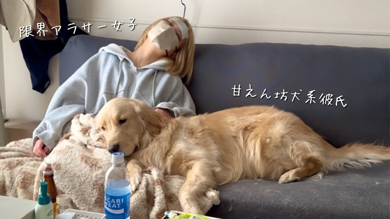 お熱でダウンの飼い主にぴったり寄り添ってくれる甘えん坊ゴールデンが可愛すぎて滅!