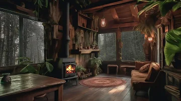 Cozy Treehouse | Rain Sounds, Thunder & Crackling Fireplace in Forest | Summer Rain Sounds for Sleep