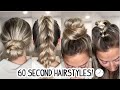 4 60 SECOND HAIRSTYLES PART 2! YES, I TIMED THEM AGAIN! SHORT, MEDIUM, & LONG HAIRSTYLES