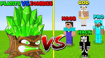 MINECRAFT BATTLE PLANTS VS ZOMBIES 2 VS NOOB VS PRO VS HACKER VS GOD FUNNY MINECRAFT TROLLING MAPS
