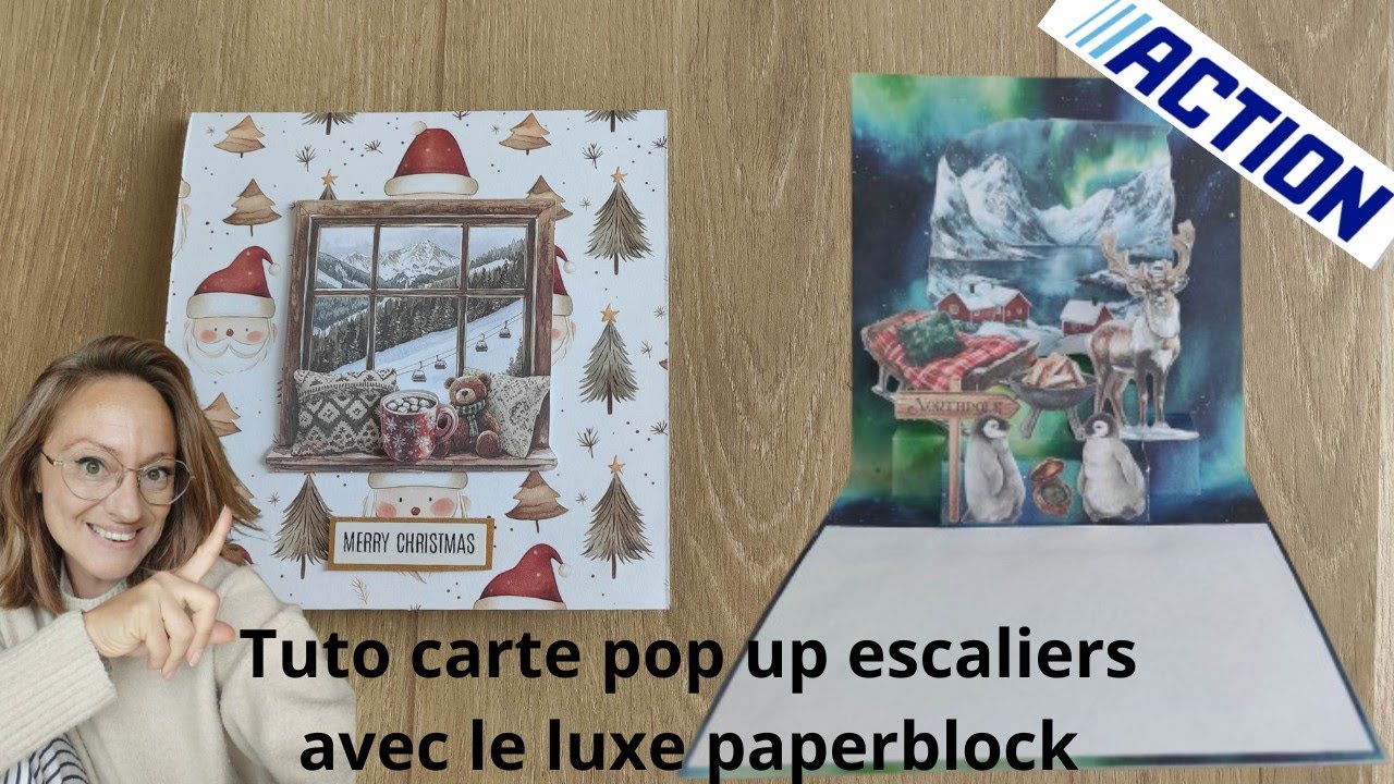 Tuto carte Pop up escalier avec le luxe paperblock #action #scrap #noel #scrapbooking 