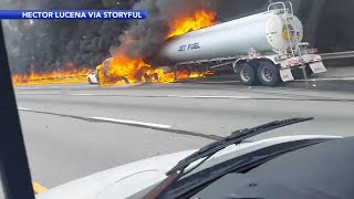 2 dead after fiery crash involving tanker truck on Northeast Extension of Pa. Turnpike