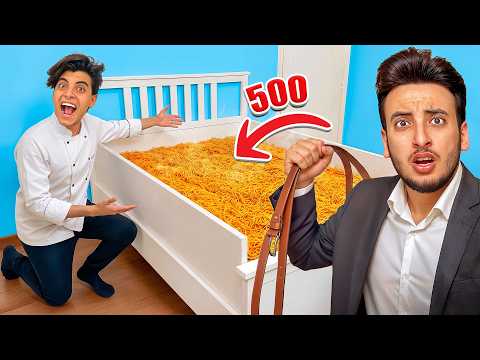 حولت سرير اخويا لأكبر صحن اندومي 🍝 في العالم 😱 الحسن ( راح فيها ) 🤕!!