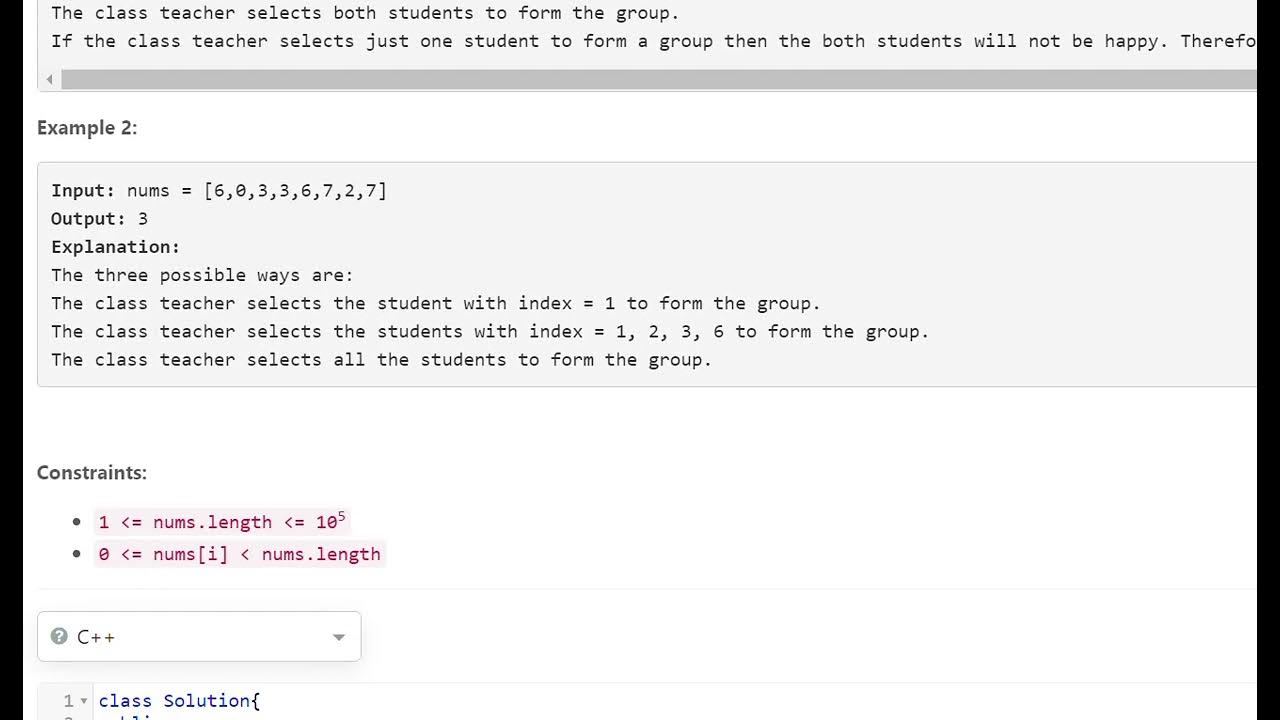 100040. Happy Students - Leetcode Weekly Contest 363 - YouTube