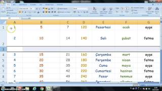 EXCEL DERS 3 satır sütun işlemleri