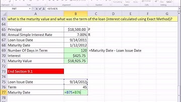 Excel 2010 Business Math 75: Simple Interest: Calculating Interest, Maturity Value & Maturity Date