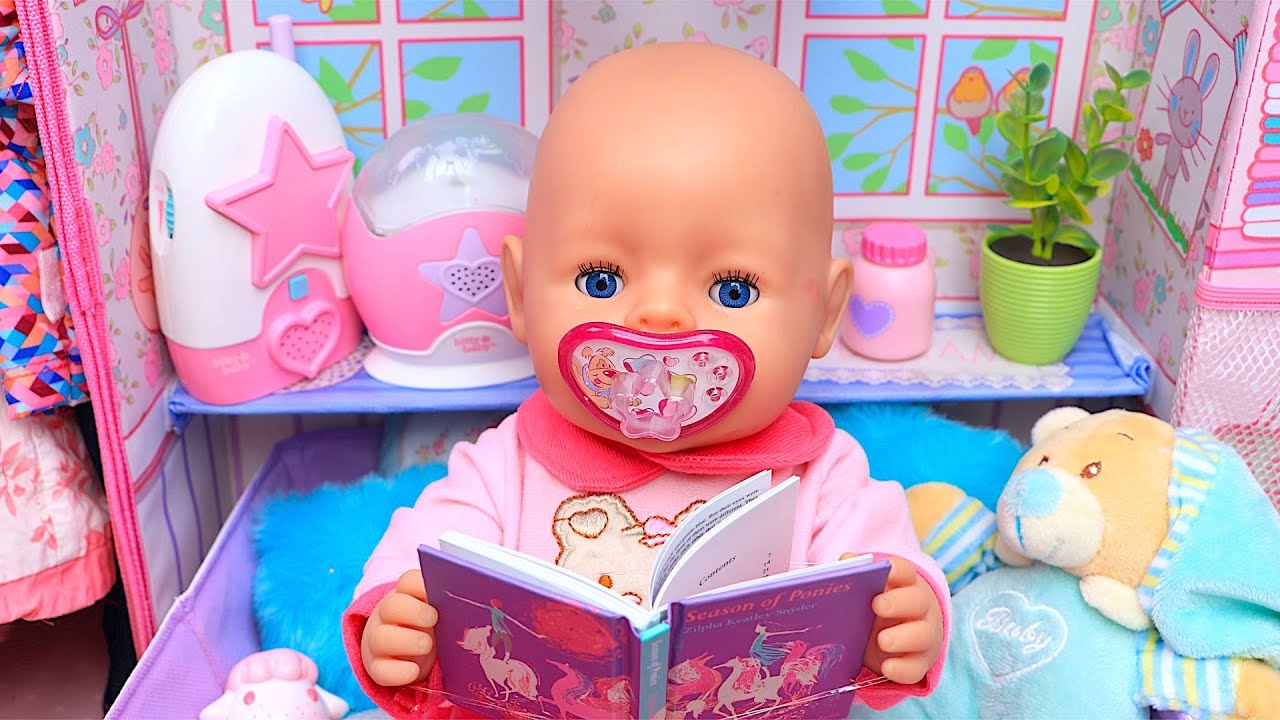 Baby Born Doll Reading Bedtime Story in Pink Dollhouse! Play Toys
