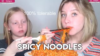 mukbangers consumin spicy noodles
