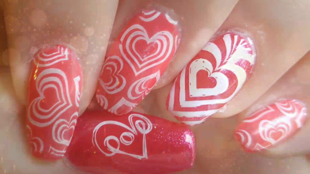 Stamped Swirly Hearts / Easy Valentine's Day Nails - YouTube