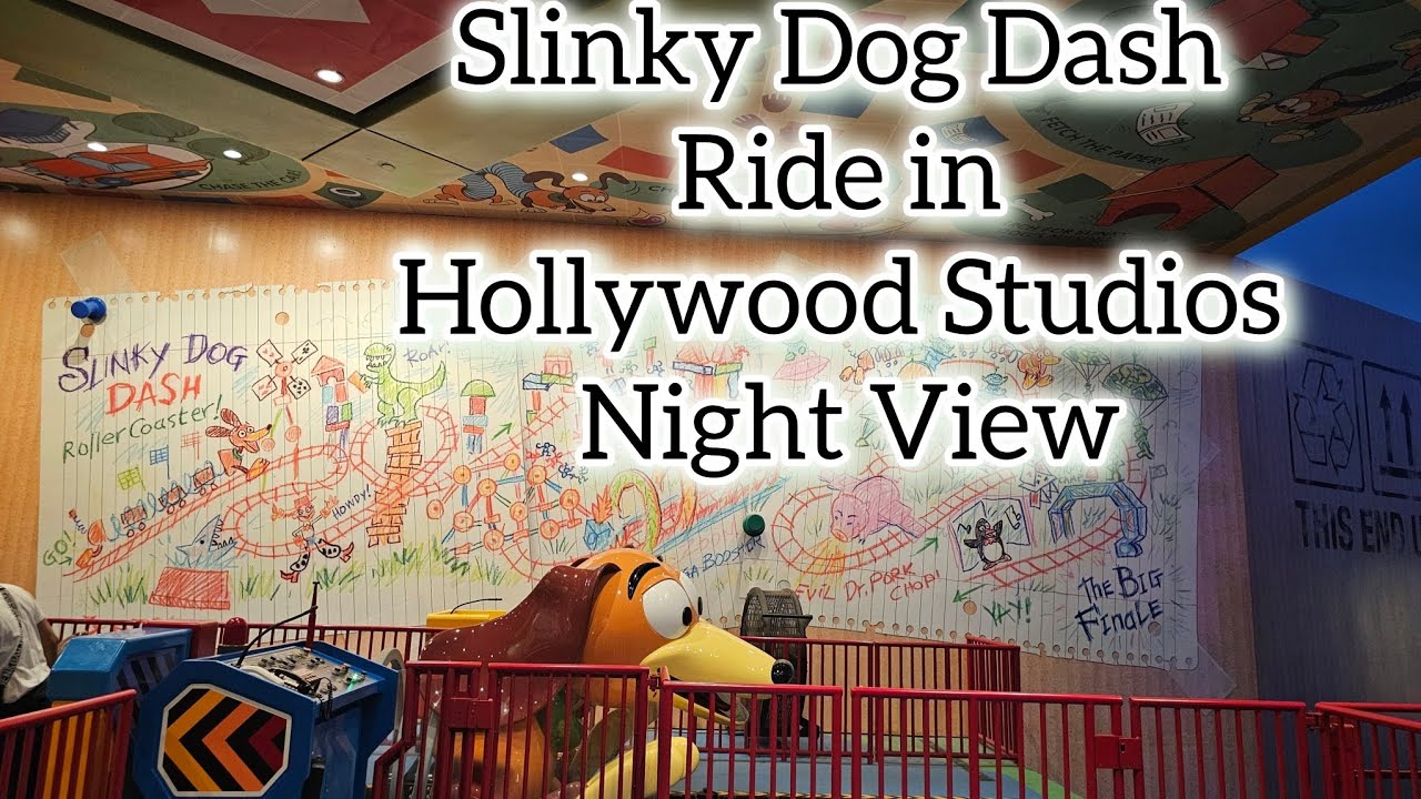 Slinky Dog Dash Ride Full POV 🎢 | Toy Story Land, Disney World | Night View in 4k | Back seat view |