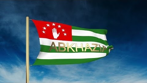 Abkhazia Flag Slider Style With Title. Waving In The Wind With Cloud Background Stock Animation