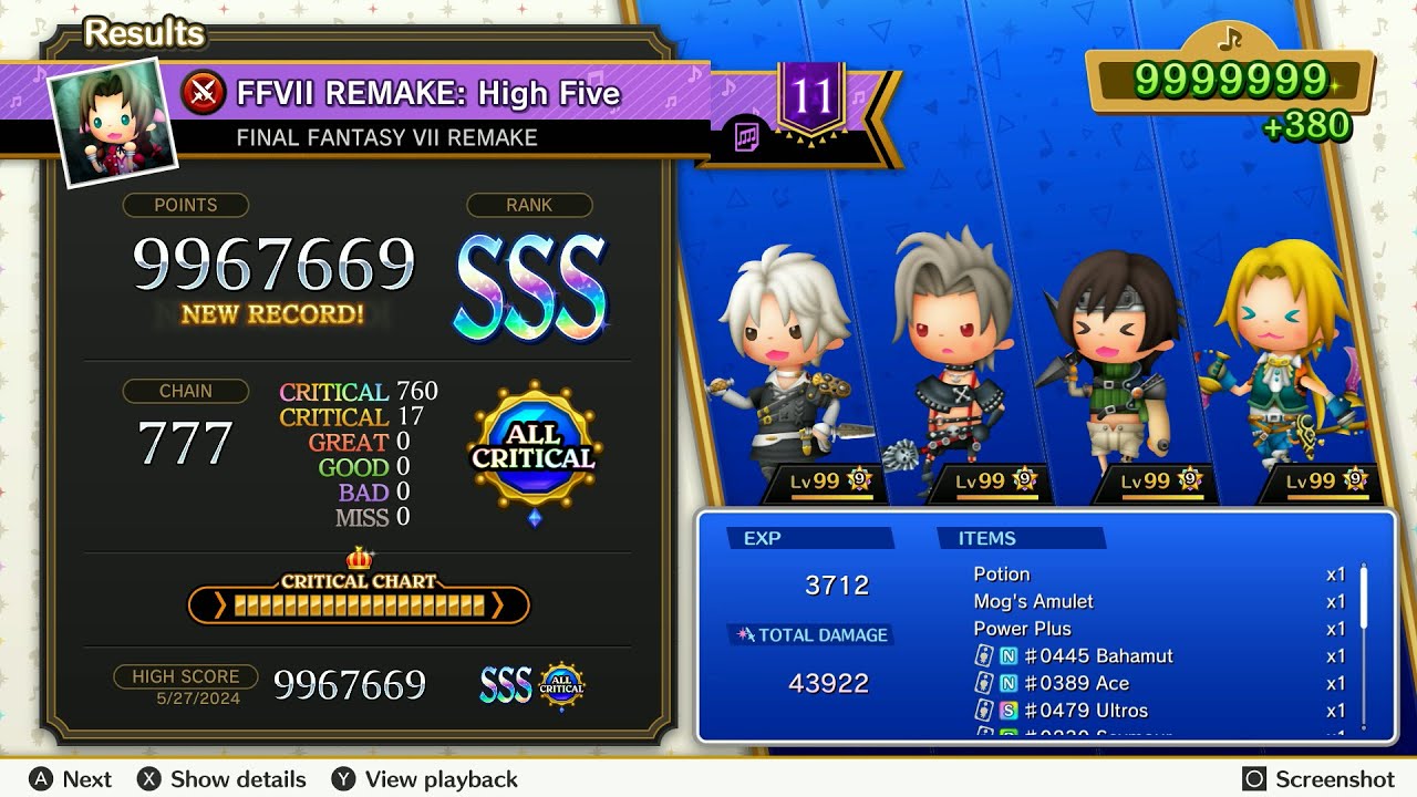 Theatrhythm Final Bar Line : FFVII Remake - "High Five" - Supreme Difficulty All Critical