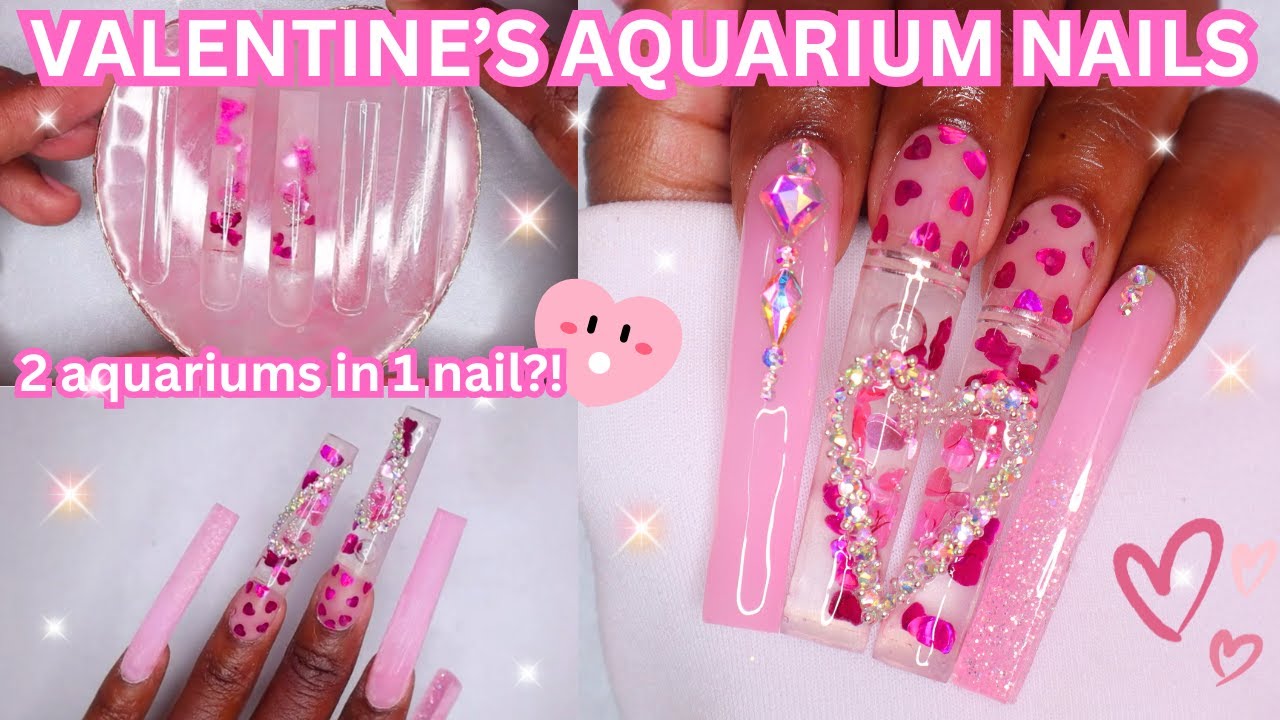 💦💕 HOW TO DO AQUARIUM VALENTINE'S DAY NAILS | 3XL SPLIT HEARTS AQUARIUM NAILS