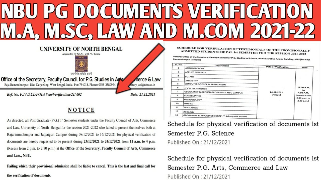 NBU - Pg Documents Verification For M.a, M.sc and M.com 2021-22 || University of North Bengal