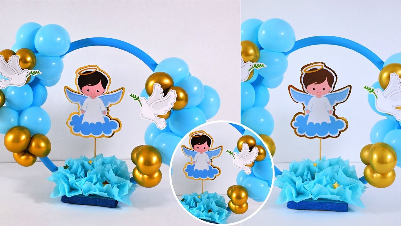 Cómo hacer centro de mesa de Bautizo?🕊️How to make Christening  centerpiece?🕊️balloon decoration 