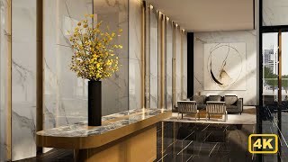 Modern apartment building entrance and elevator lobby interior design and planning