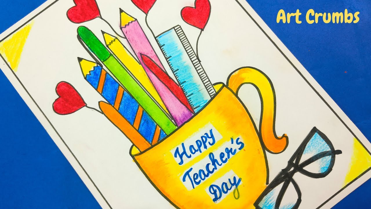 Happy Teacher's day drawing/How to draw Teacher's day Chart/Easy Teachers  day Greeting ca… | Teachers day greeting card, Happy teachers day, Happy teachers  day card