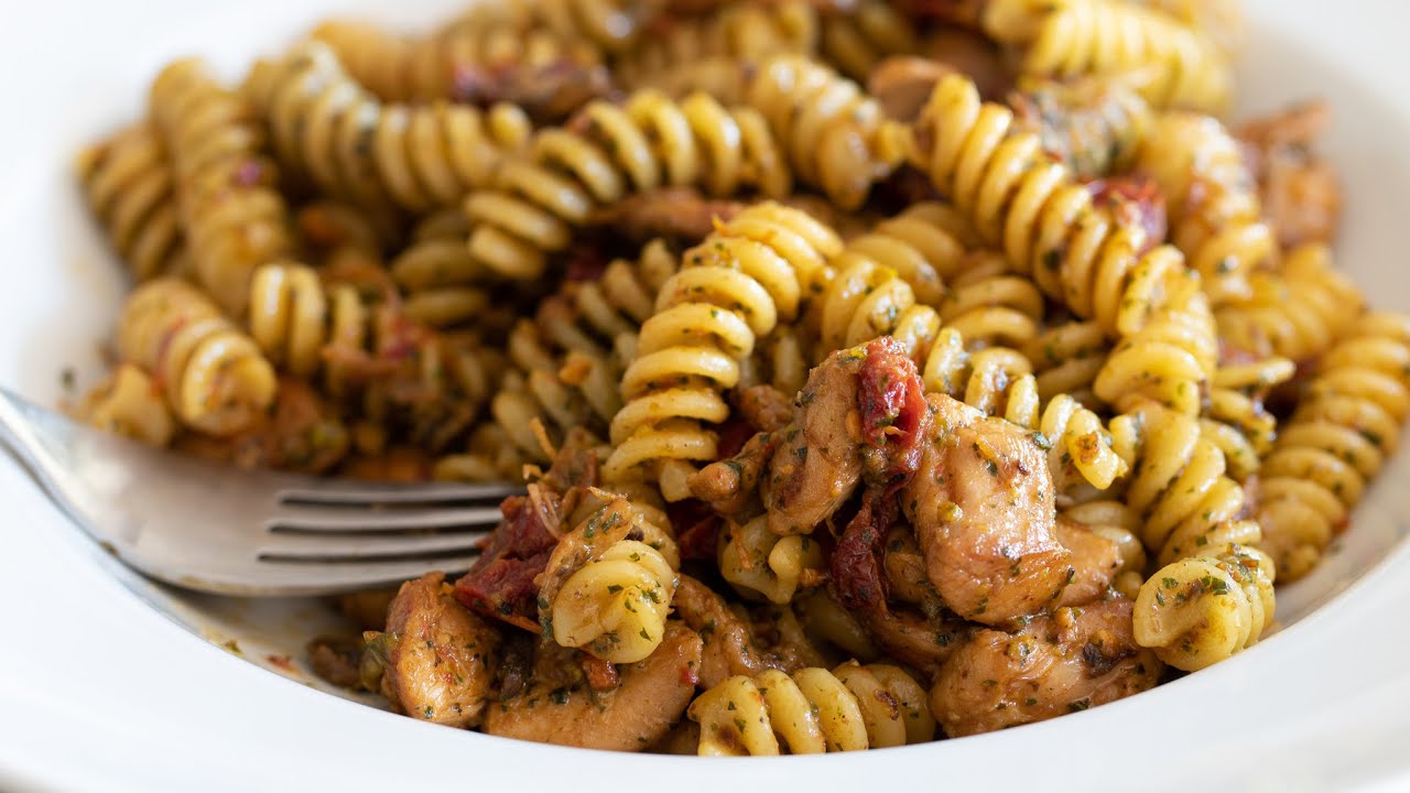 Chicken Pesto Pasta With Mushrooms And Sun Dried Tomatoes Recipe YouTube