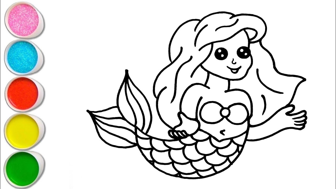 Beautiful Mermaid Drawing, Painting and Coloring For Kids and Toddlers ...