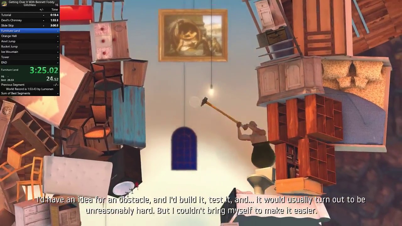 Getting over it with Bennett Foddy Glitchless Speedrun - 12m 29s PB (No sound)