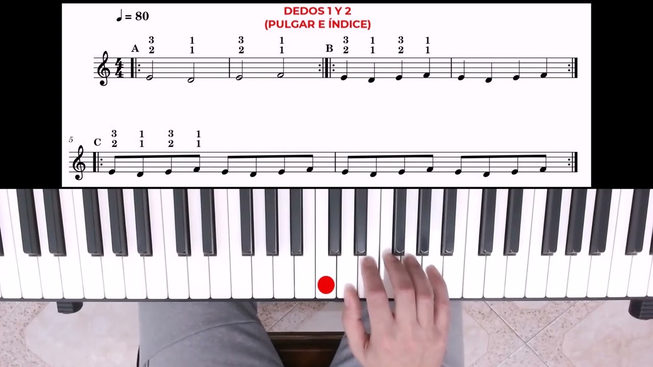 Ejercicio 60. Paso del Pulgar. Clave de Sol. Mano Derecha. Partitura de piano en PDF gratis.