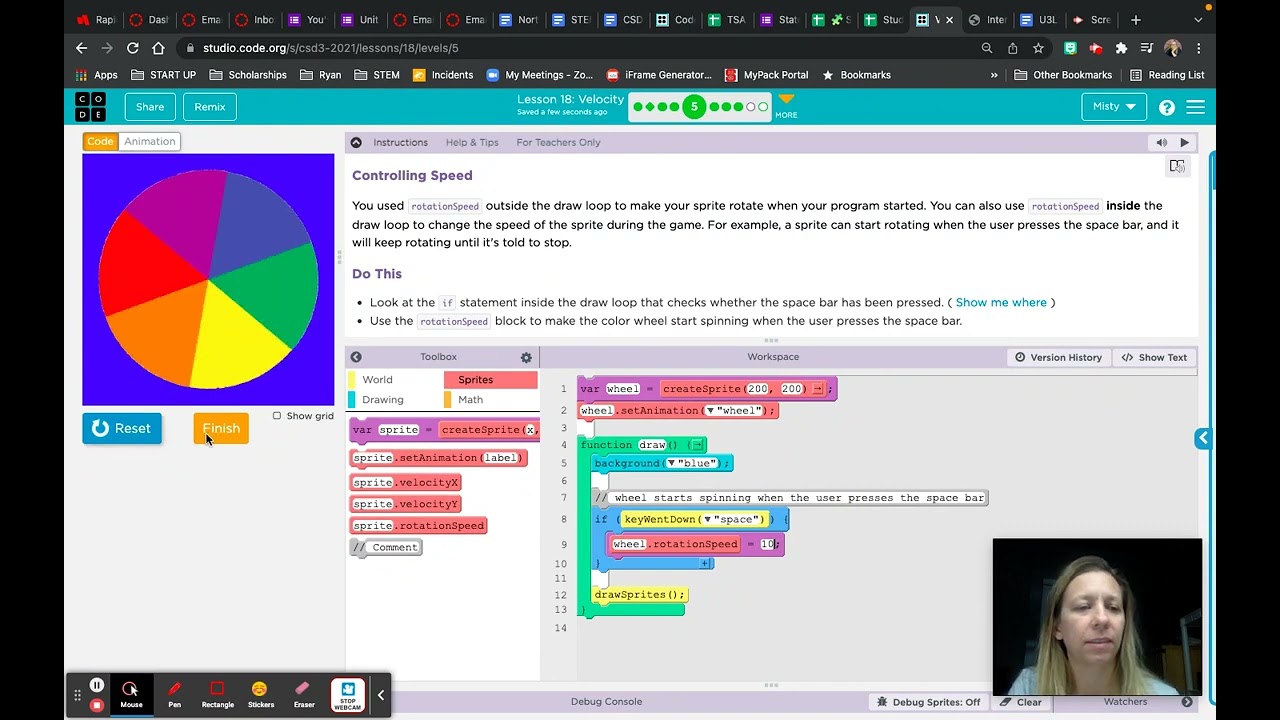 Code.org CSD Unit 3, Lesson 18 --- Velocity