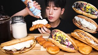 여러가지 생크림 와플과 꽈배기 먹방 WAFFLE &amp; GGWABAEGI(Twisted Bread Stick) Eating Sounds MUKBANG