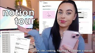 NOTION TOUR [free template] ♡⋆˙ ORGANISING work, coding, gym + finances |  *simple but aesthetic*