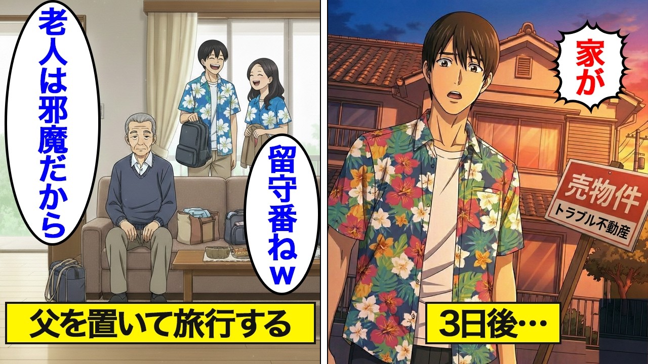 【漫画】老人を置いて2泊3日の旅行に行った息子夫婦「留守番よろしくｗｗ」→3日後家がもぬけの殻に…【スカッと】