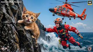 Tiny Cat Stuck on Deadly Cliff Saved by Helicopter | A Heroic Rescue 🇺🇸
