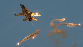 Tiger Demo Team F-16D sunset display (with extra flares)