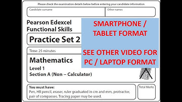 Functional Skills Maths L1 Practice Paper 2 Pearson Edexcel (Complete) MOBILE/TABLET FORMAT