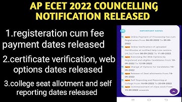AP ECET 2022 COUNCELLING DATES RELEASED| AP ECET CERTIFICATE VERIFICATION DATES, WEB OPTIONS DATES|