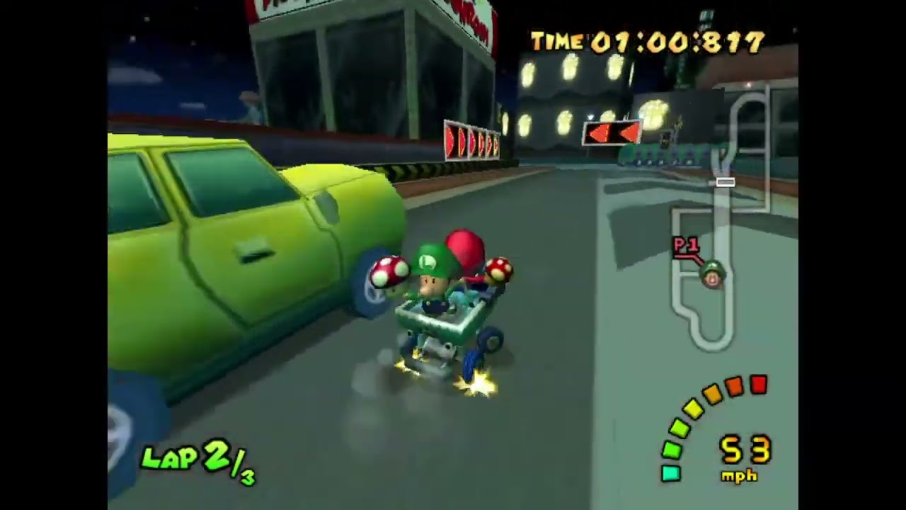 Mario Kart: Double Dash!! (GameCube). Time Trials. Mushroom City. Best lap: 38.463.